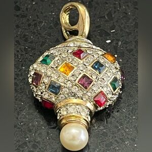 Royalty Crown Jewels large pendant slide gold pearl multicolor crystal vintage